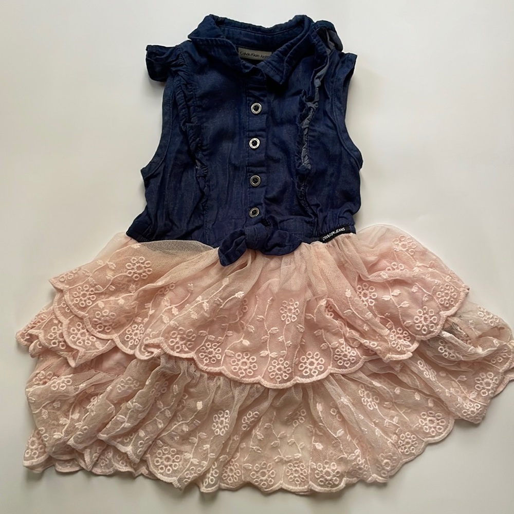 CALVIN KLEIN Denim & Lace Girls Dress Size 3T